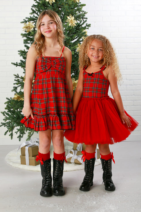 Remi Plaid Dress – Red Holiday Bow Dress 12M-14